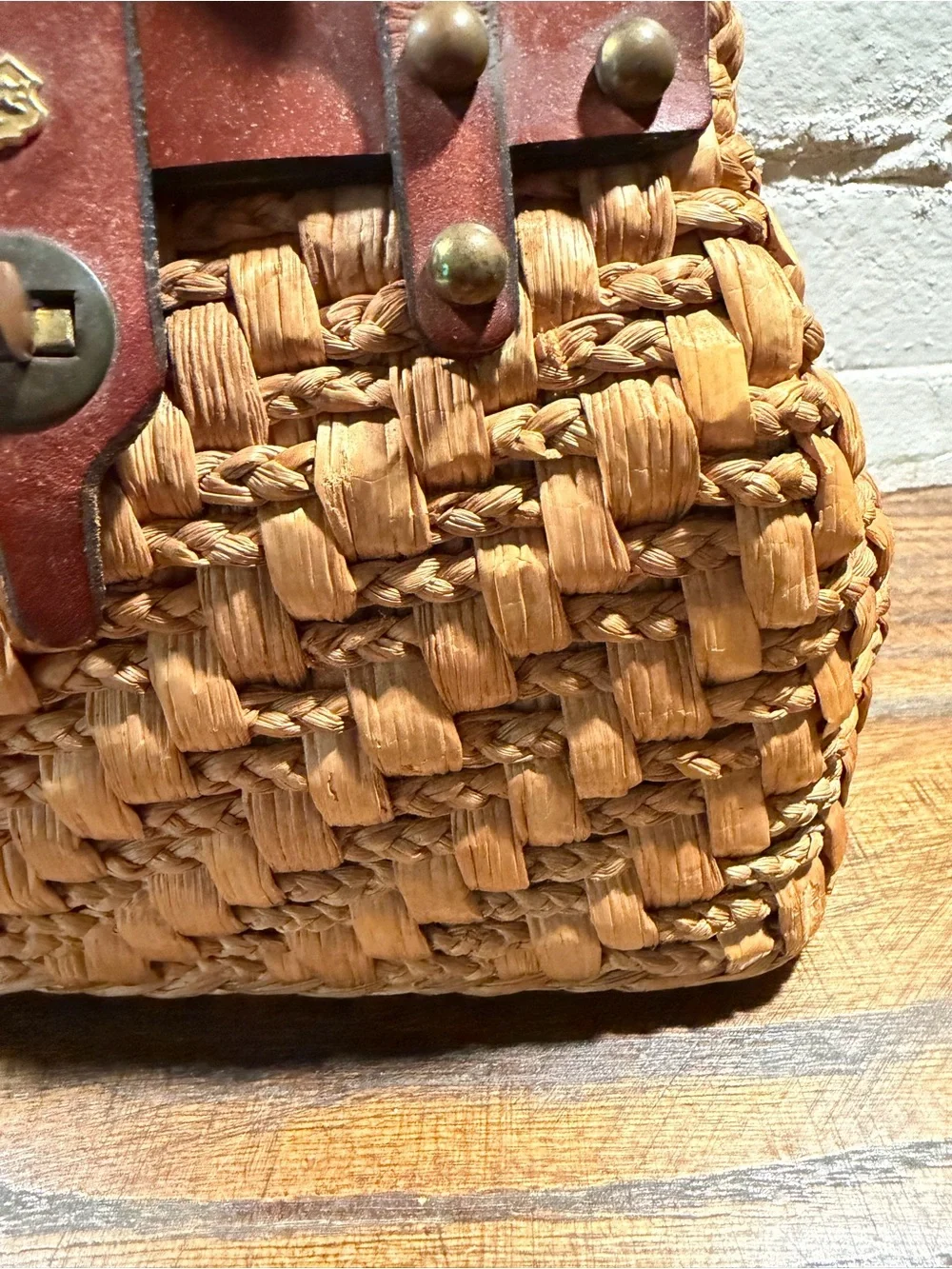 Vintage John Romain Straw and Brown Leather Purse Rare 1960’s